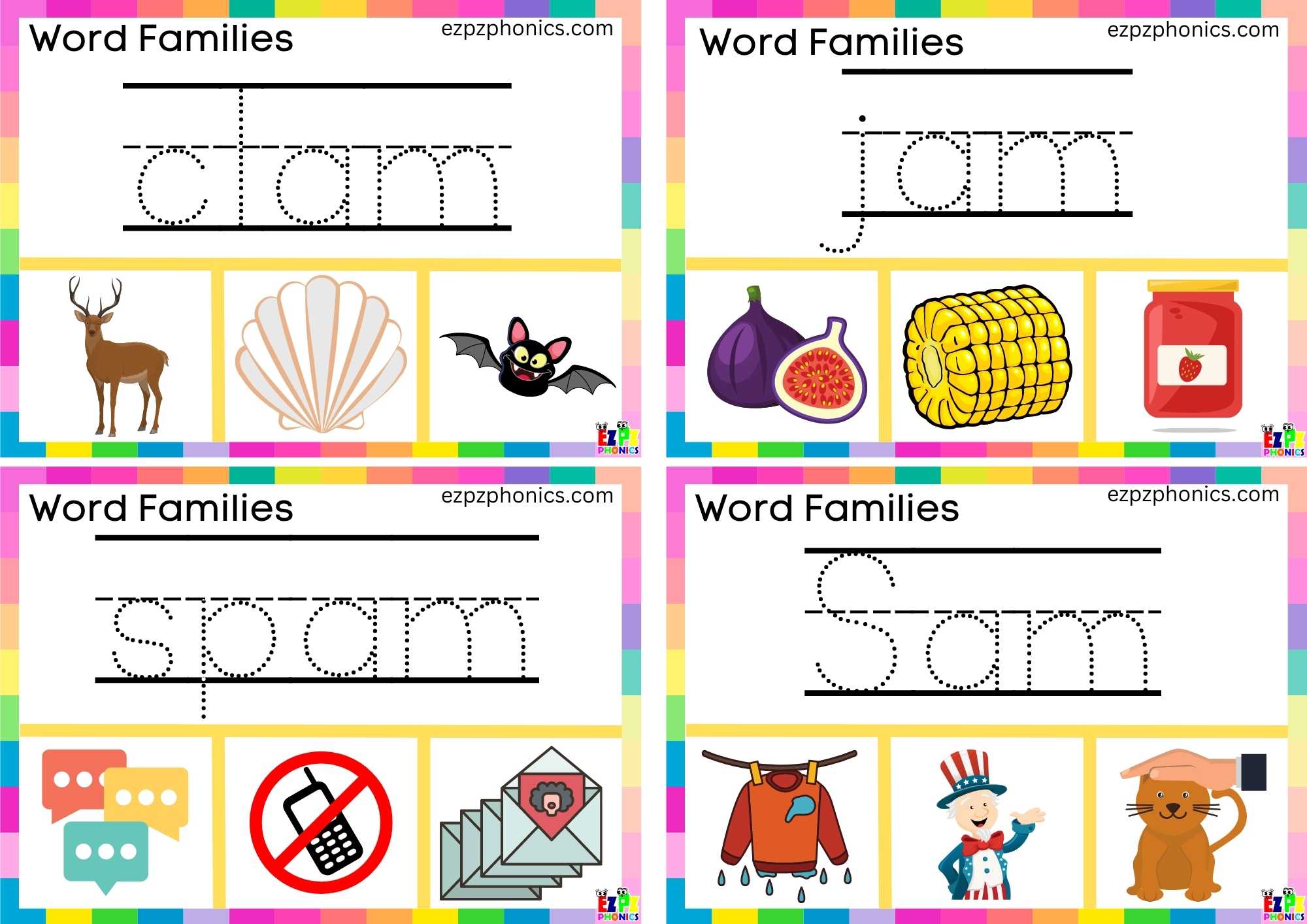 Word Family am Write the words and clip the image clip cards set 2